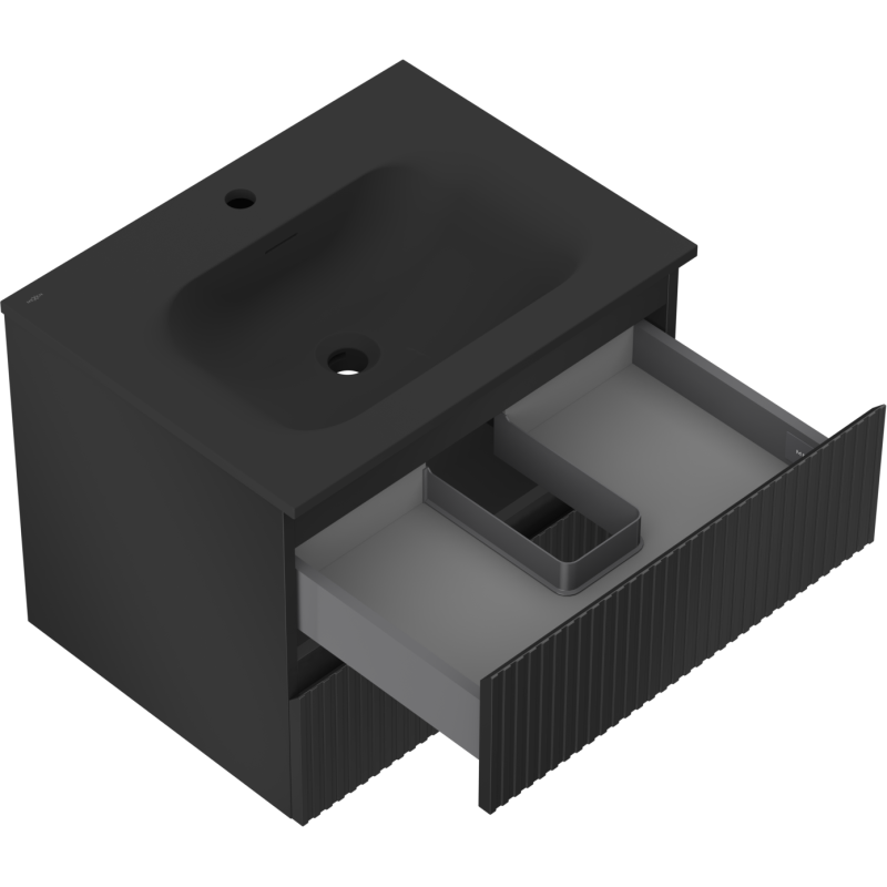 Mexen Rivel meuble de salle de bain 60 cm avec lavabo Vela, 2 tiroirs, rainuré, noir mat - 91A20-06047-2-BFF71-W23M71