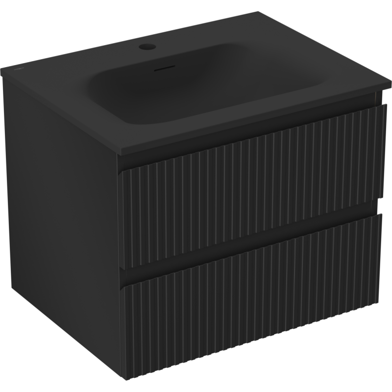 Mexen Rivel meuble de salle de bain 60 cm avec lavabo Vela, 2 tiroirs, rainuré, noir mat - 91A20-06047-2-BFF71-W23M71