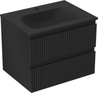Mexen Rivel Badezimmerschrank 60 cm mit Waschbecken Vela, 2 Schubladen, geriffelt, schwarz matt - 91A20-06047-2-BFF71-W23M71