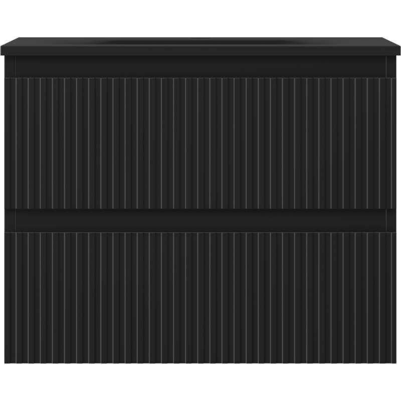 Mexen Rivel 60 cm Bathroom Cabinet with Vela Sink, 2 Drawers, Grooved, Black Matte - 91A20-06047-2-BFF71-W23M71