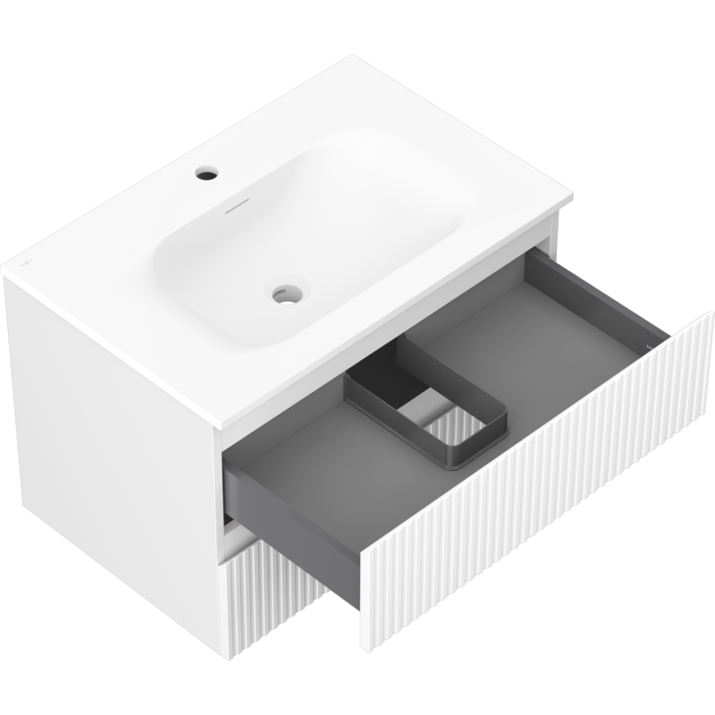 Mexen Rivel armario de baño 70 cm con lavabo Vela, 2 cajones, ranurado, blanco mate - 91A20-07047-2-BFF01-W23M01