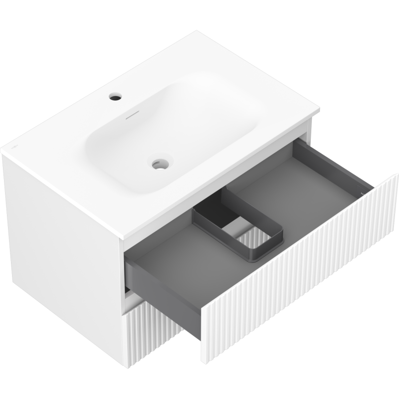 Mexen Rivel armoire de salle de bain 70 cm avec lavabo Vela, 2 tiroirs, rainurée, blanc mat - 91A20-07047-2-BFF01-W23M01