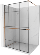Mexen Kioto+ Zid za tuširanje s policom Walk-in 120 x 200 cm, crni uzorak, ružičasto zlato - 800-120-121-60-78