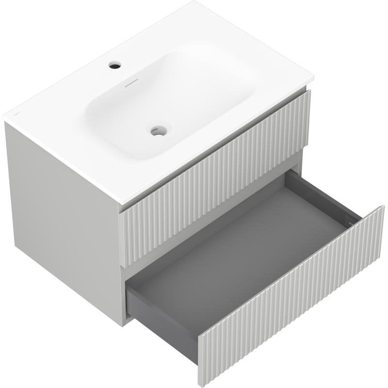 Mexen Rivel armario de baño de 70 cm con lavabo Vela, 2 cajones, ranurado, gris mate/blanco mate - 91A20-07047-2-BFF62-W23M01
