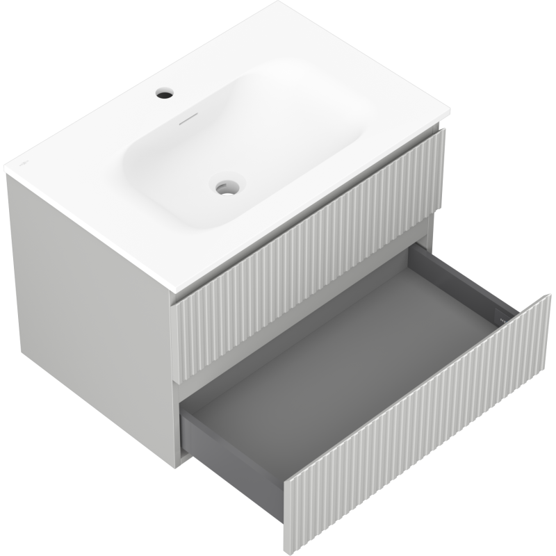 Mexen Rivel meuble de salle de bain 70 cm avec lavabo Vela, 2 tiroirs, rainuré, gris mat/blanc mat - 91A20-07047-2-BFF62-W23M01