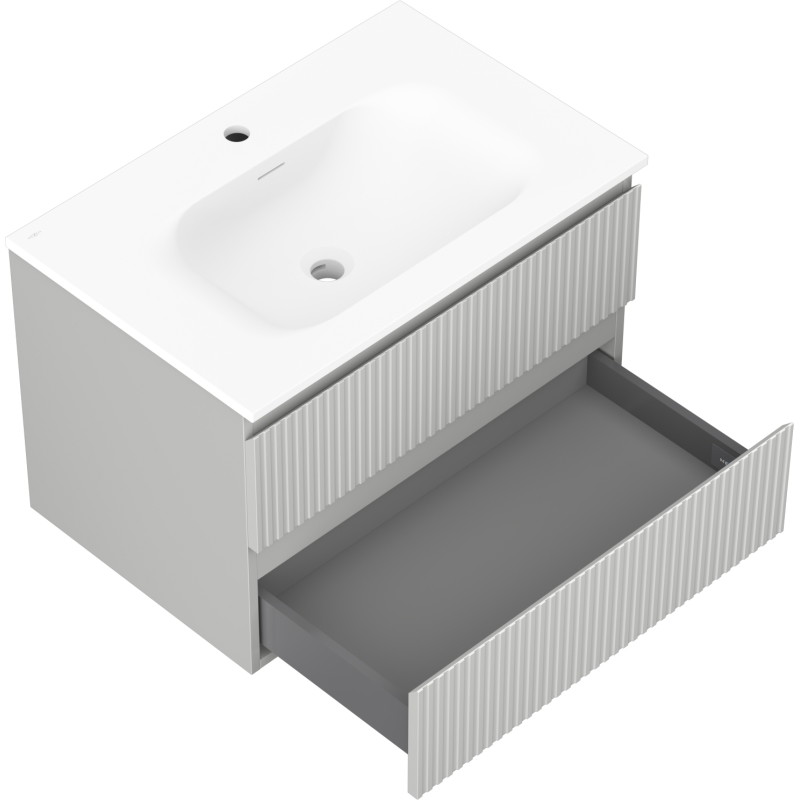 Mexen Rivel mueble de baño de 70 cm con lavabo Vela, 2 cajones, acanalado, gris mate/blanco mate - 91A20-07047-2-BFF62-W23M01