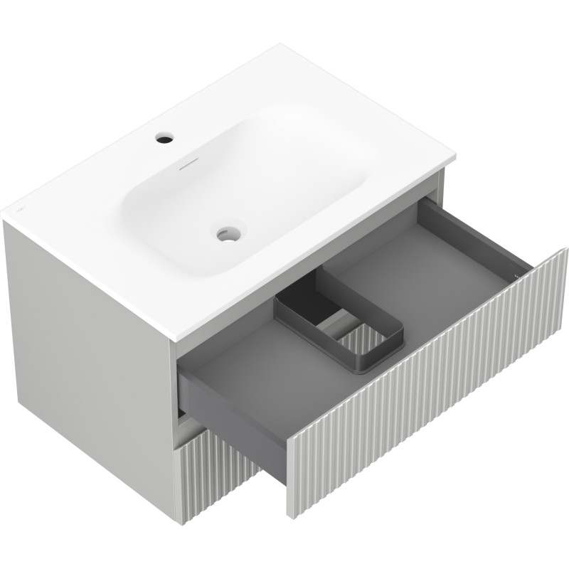 Mexen Rivel armoire de salle de bain 70 cm avec lavabo Vela, 2 tiroirs, rainuré, gris mat/blanc mat