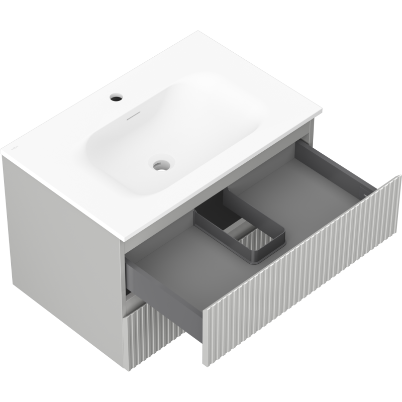 Mexen Rivel meuble de salle de bain 70 cm avec lavabo Vela, 2 tiroirs, rainuré, gris mat/blanc mat - 91A20-07047-2-BFF62-W23M01