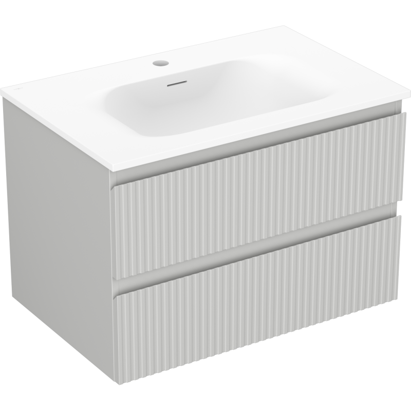 Mexen Rivel armario de baño de 70 cm con lavabo Vela, 2 cajones, ranurado, gris mate/blanco mate - 91A20-07047-2-BFF62-W23M01