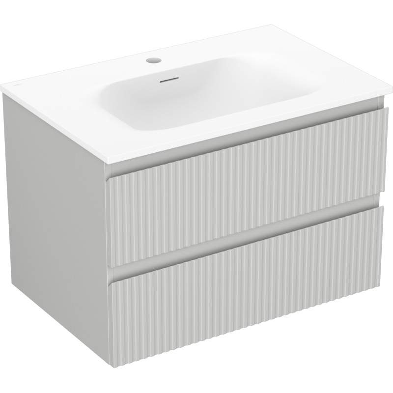 Mexen Rivel mueble de baño de 70 cm con lavabo Vela, 2 cajones, acanalado, gris mate/blanco mate - 91A20-07047-2-BFF62-W23M01