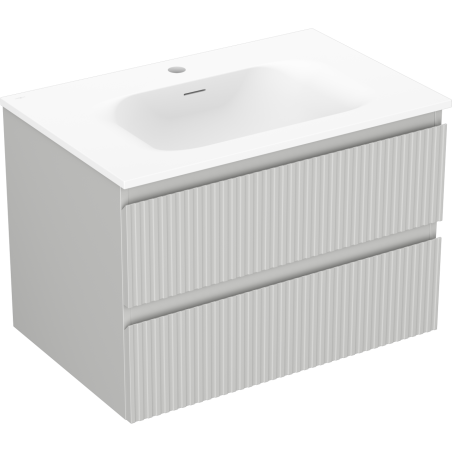 Mexen Rivel armoire de salle de bain 70 cm avec lavabo Vela, 2 tiroirs, rainuré, gris mat/blanc mat