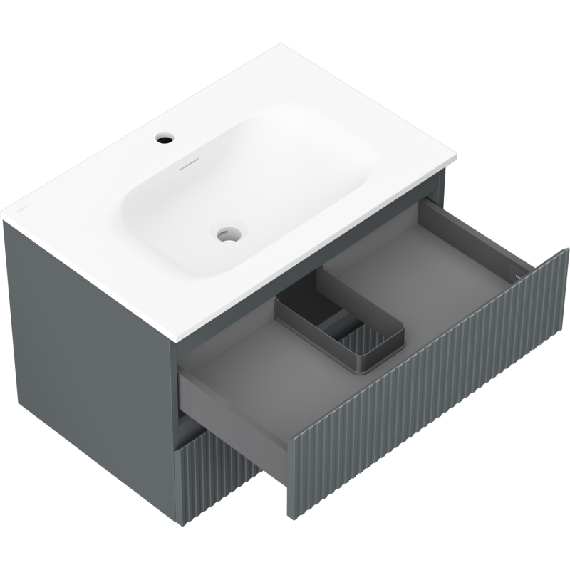 Mexen Rivel armoire de salle de bain 70 cm avec lavabo Vela, 2 tiroirs, rainurée, graphite mat/blanc mat -