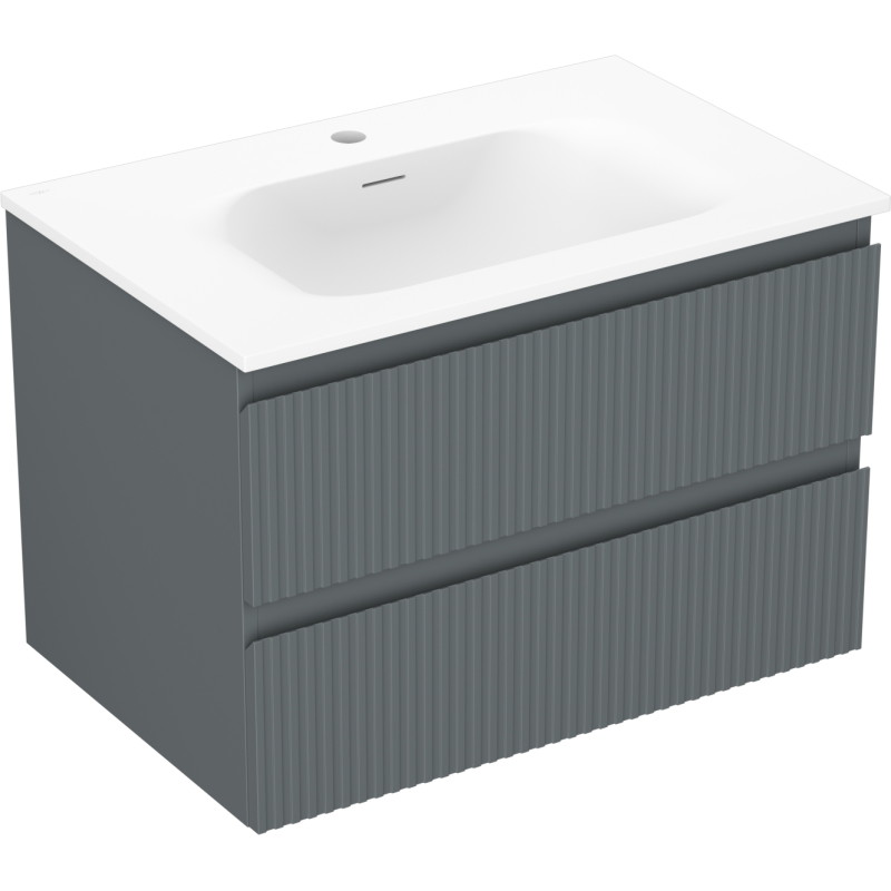 Mexen Rivel 70 cm bathroom cabinet with sink Vela, 2 drawers, grooved, matte graphite/matte white - 91A20-07047-2-BFF66-W23M0