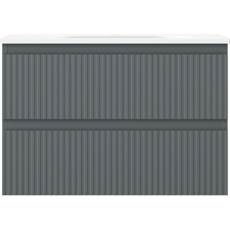 Mexen Rivel 70 cm bathroom cabinet with sink Vela, 2 drawers, grooved, matte graphite/matte white - 91A20-07047-2-BFF66-W23M0