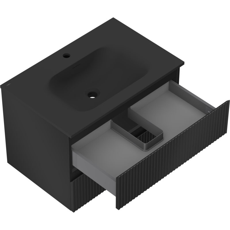Mexen Rivel meuble de salle de bains 70 cm avec lavabo Vela, 2 tiroirs, rainuré, noir mat - 91A20-07047-2-BFF71-W23M71