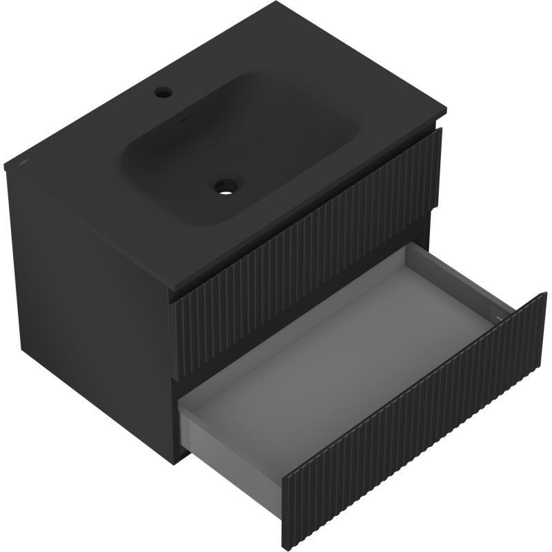 Mexen Rivel meuble de salle de bains 70 cm avec lavabo Vela, 2 tiroirs, rainuré, noir mat - 91A20-07047-2-BFF71-W23M71