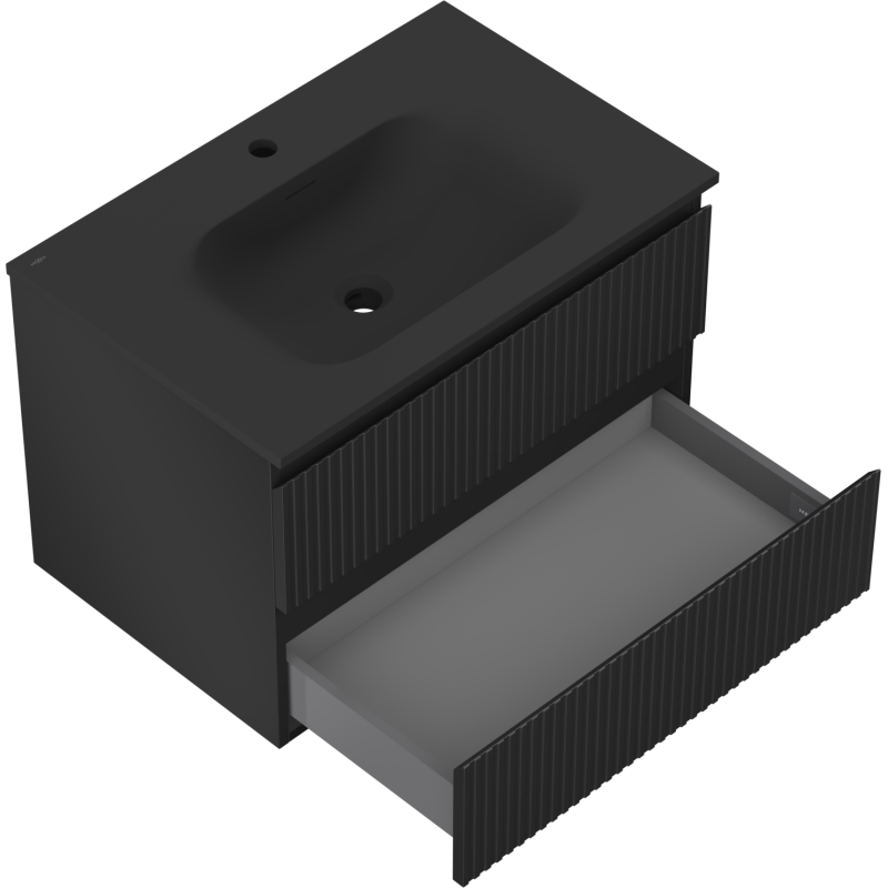 Mexen Rivel mueble de baño de 70 cm con lavabo Vela, 2 cajones, acanalada, negro mate - 91A20-07047-2-BFF71-W23M71