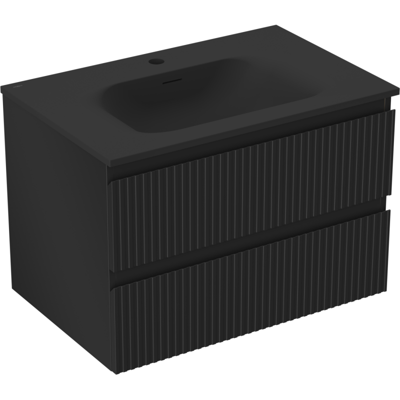Mexen Rivel Badezimmerschrank 70 cm mit Waschbecken Vela, 2 Schubladen, geriffelt, schwarz matt - 91A20-07047-2-BFF71-W23M71