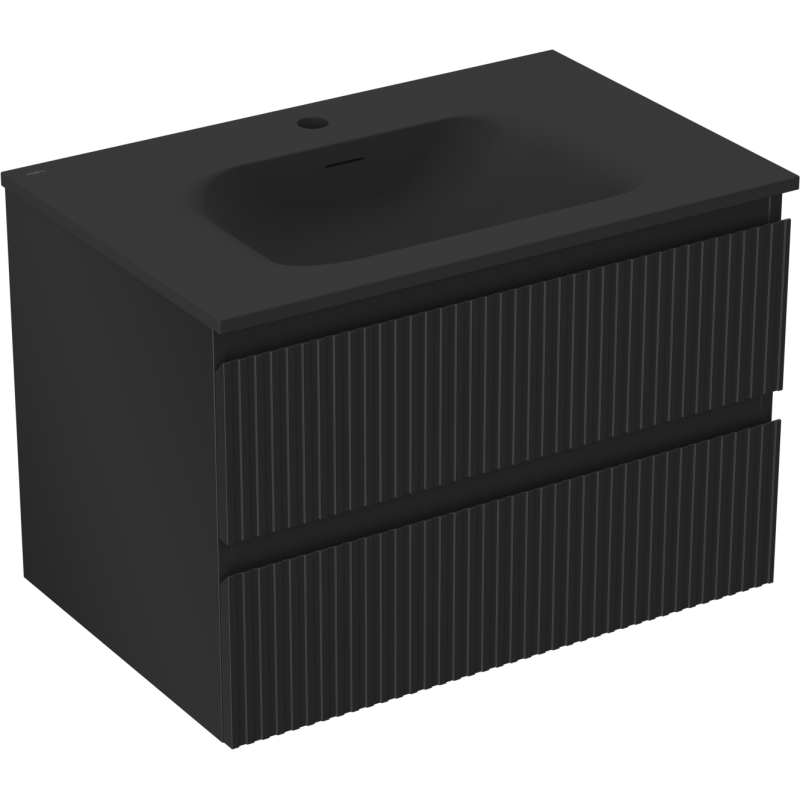 Mexen Rivel mueble de baño de 70 cm con lavabo Vela, 2 cajones, acanalada, negro mate - 91A20-07047-2-BFF71-W23M71