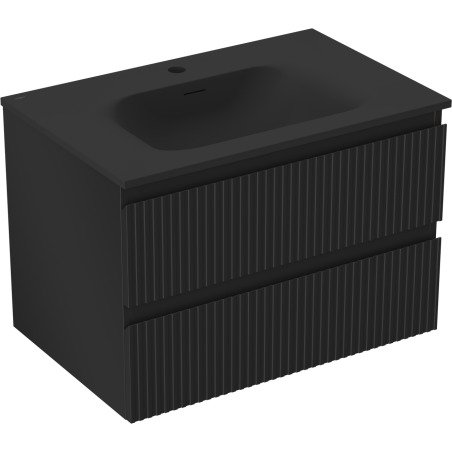 Mexen Rivel armadietto da bagno 70 cm con lavabo Vela, 2 cassetti, scanalato, nero opaco - 91A20-07047-2-BFF71-W23M71