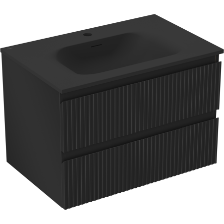 Mexen Rivel Badezimmerschrank 70 cm mit Waschbecken Vela, 2 Schubladen, geriffelt, schwarz matt - 91A20-07047-2-BFF71-W23M71