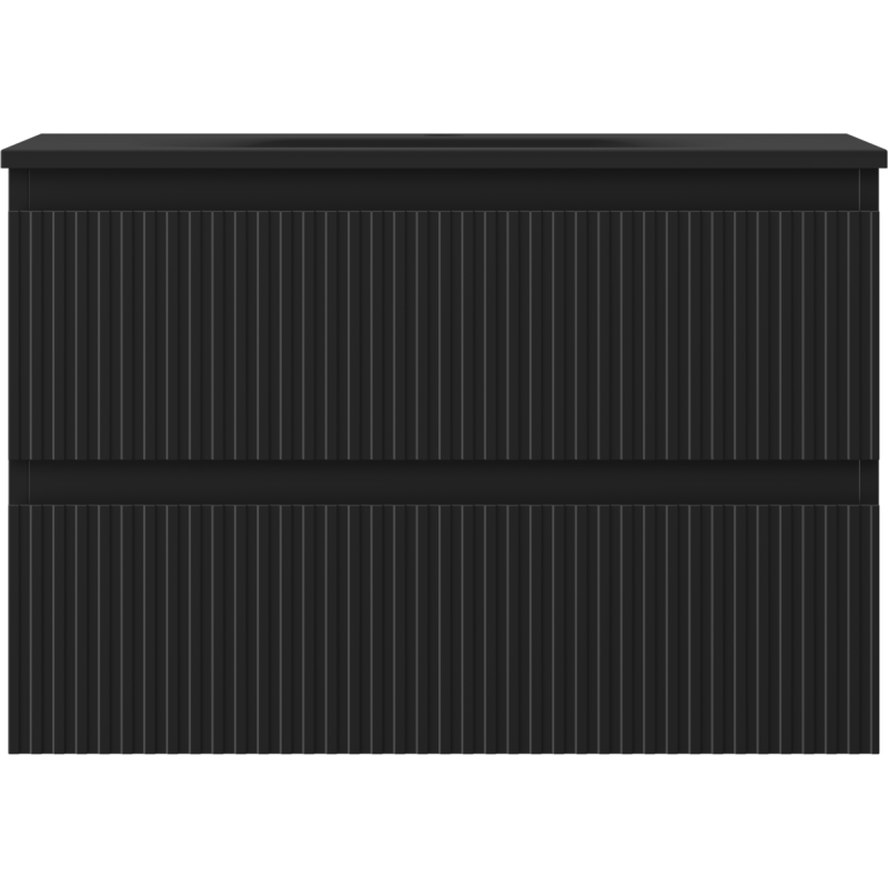 Mexen Rivel Badezimmerschrank 70 cm mit Waschbecken Vela, 2 Schubladen, geriffelt, schwarz matt - 91A20-07047-2-BFF71-W23M71