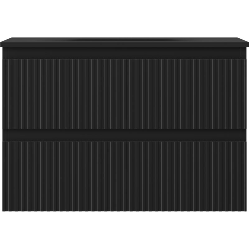 Mexen Rivel meuble de salle de bains 70 cm avec lavabo Vela, 2 tiroirs, rainuré, noir mat - 91A20-07047-2-BFF71-W23M71