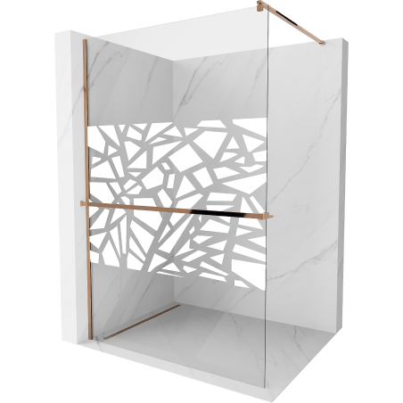 Mexen Kioto+ ścianka prysznicowa z półką Walk-in 90 x 200 cm, biały wzór, różowe złoto - 800-090-121-60-85