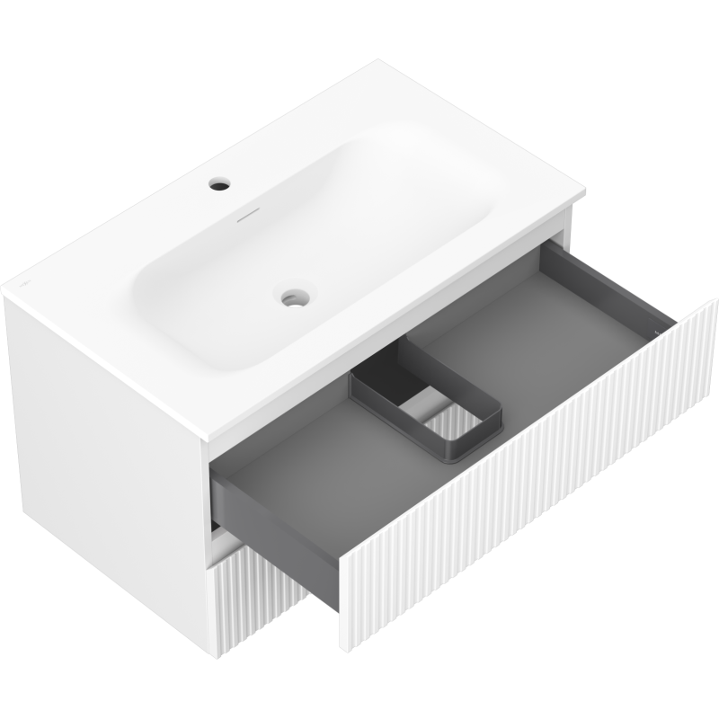 Mexen Rivel meuble de salle de bains 80 cm avec lavabo Vela, 2 tiroirs, rainuré, blanc mat - 91A20-08047-2-BFF01-W23M01