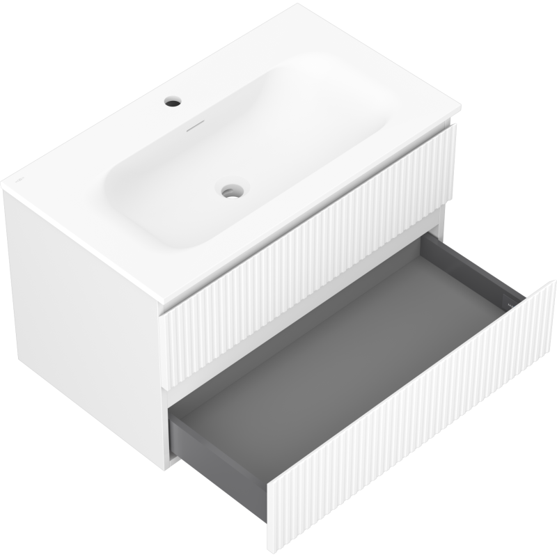 Mexen Rivel meuble de salle de bains 80 cm avec lavabo Vela, 2 tiroirs, rainuré, blanc mat - 91A20-08047-2-BFF01-W23M01