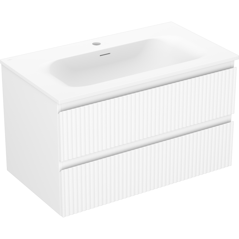 Mexen Rivel Badezimmerunterschrank 80 cm mit Waschbecken Vela, 2 Schubladen, geriffelt, weiß matt - 91A20-08047-2-BFF01-W23M01