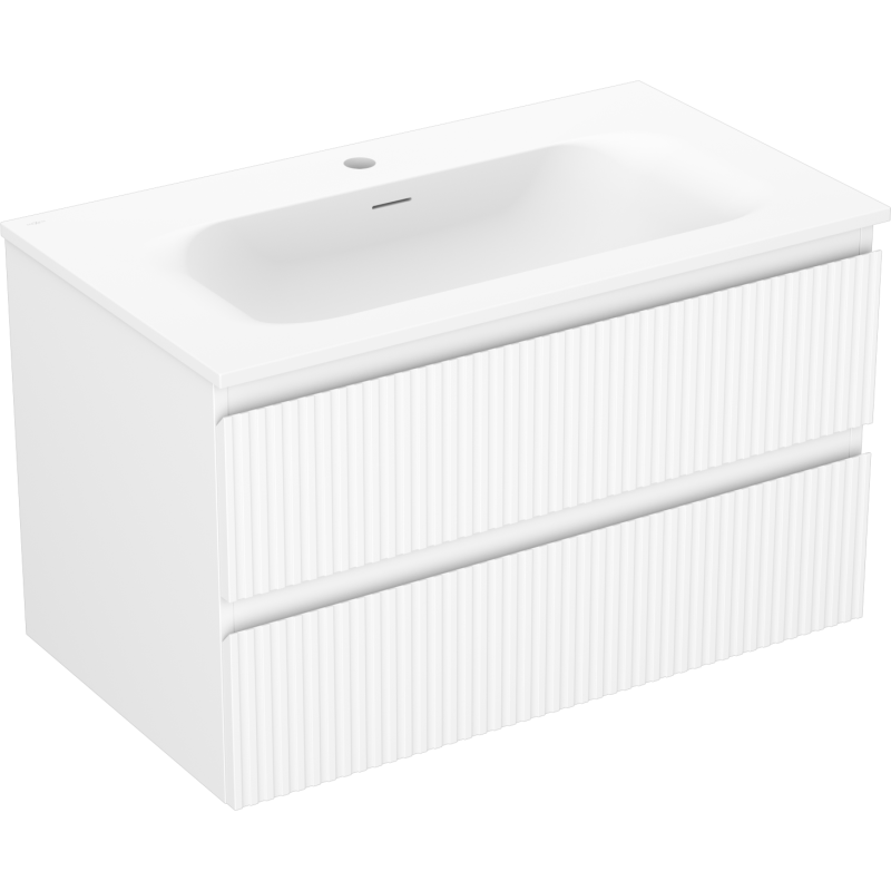 Mexen Rivel meuble de salle de bains 80 cm avec lavabo Vela, 2 tiroirs, rainuré, blanc mat - 91A20-08047-2-BFF01-W23M01