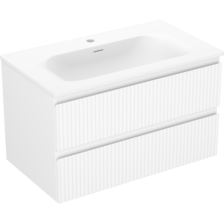 Mexen Rivel meuble de salle de bains 80 cm avec lavabo Vela, 2 tiroirs, rainuré, blanc mat - 91A20-08047-2-BFF01-W23M01