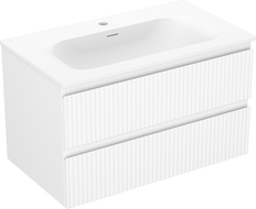 Mexen Rivel Badezimmerunterschrank 80 cm mit Waschbecken Vela, 2 Schubladen, geriffelt, weiß matt - 91A20-08047-2-BFF01-W23M01
