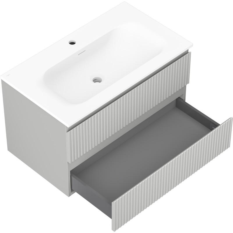 Mexen Rivel armario de baño de 80 cm con lavabo Vela, 2 cajones, estriado, gris mate/blanco mate - 91A20-08047-2-BFF62-W23M01