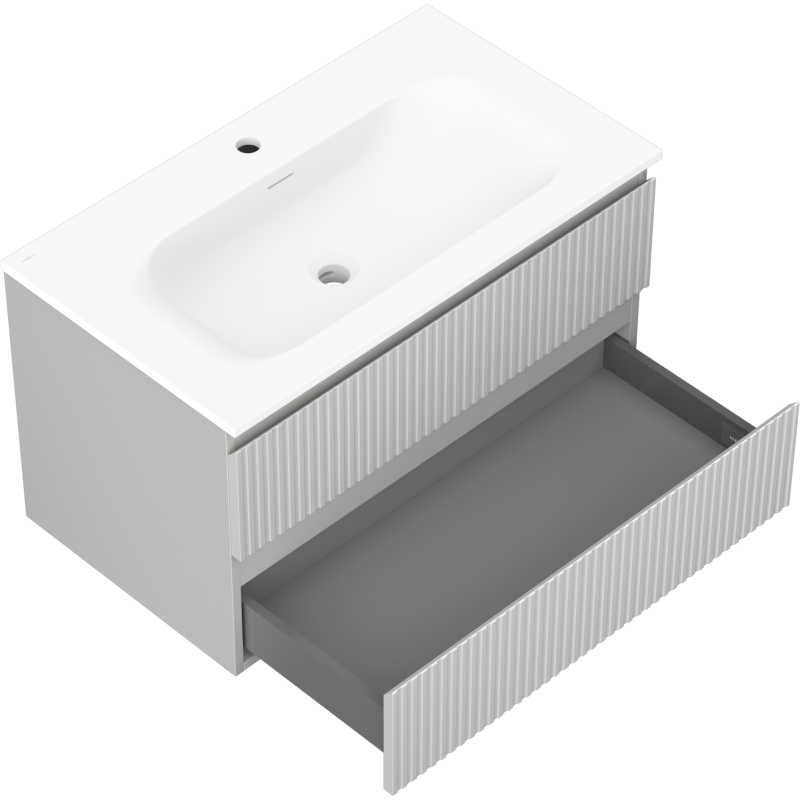 Mexen Rivel mueble de baño 80 cm con lavabo Vela, 2 cajones, ranurado, gris mate/blanco mate - 91A20-08047-2-BFF62-W23M01