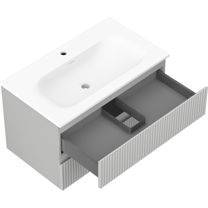 Mexen Rivel armario de baño de 80 cm con lavabo Vela, 2 cajones, estriado, gris mate/blanco mate - 91A20-08047-2-BFF62-W23M01