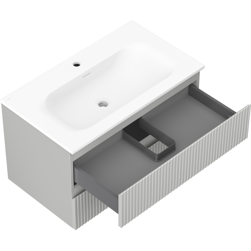 Mexen Rivel meuble de salle de bain 80 cm avec lavabo Vela, 2 tiroirs, rainuré, gris mat/blanc mat - 91A20-08047-2-BFF62-W23M01