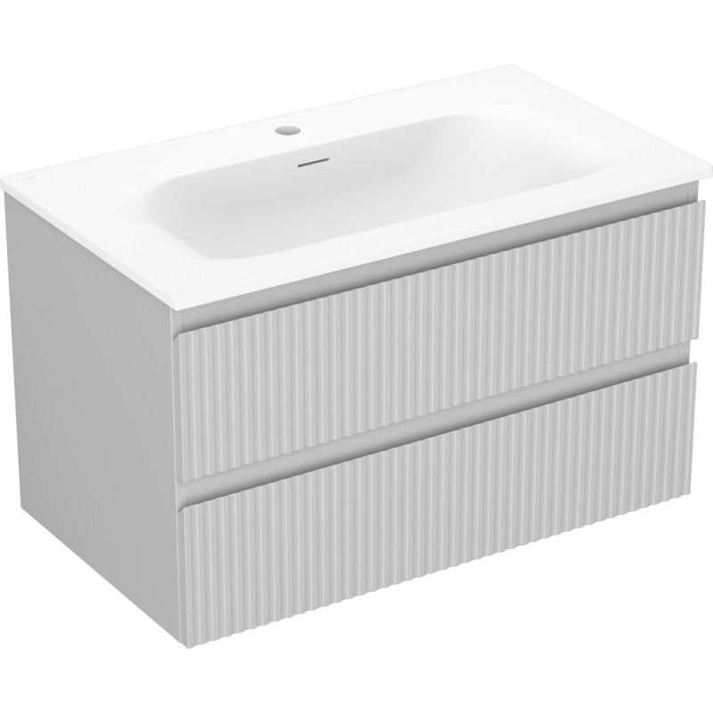 Mexen Rivel armario de baño de 80 cm con lavabo Vela, 2 cajones, estriado, gris mate/blanco mate - 91A20-08047-2-BFF62-W23M01