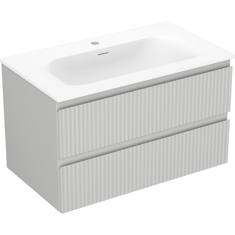 Mexen Rivel bathroom cabinet 80 cm with Vela sink, 2 drawers, grooved, gray matte/white matte - 91A20-08047-2-BFF62-W23M01
