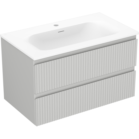 Mexen Rivel Badezimmerschrank 80 cm mit Waschbecken Vela, 2 Schubladen, gerillt, graumatt/weißmatt - 91A20-08047-2-BFF62-W23M01