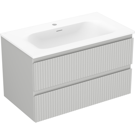 Mexen Rivel meuble de salle de bain 80 cm avec lavabo Vela, 2 tiroirs, rainuré, gris mat/blanc mat - 91A20-08047-2-BFF62-W23M01