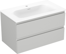 Mexen Rivel mueble de baño 80 cm con lavabo Vela, 2 cajones, ranurado, gris mate/blanco mate - 91A20-08047-2-BFF62-W23M01