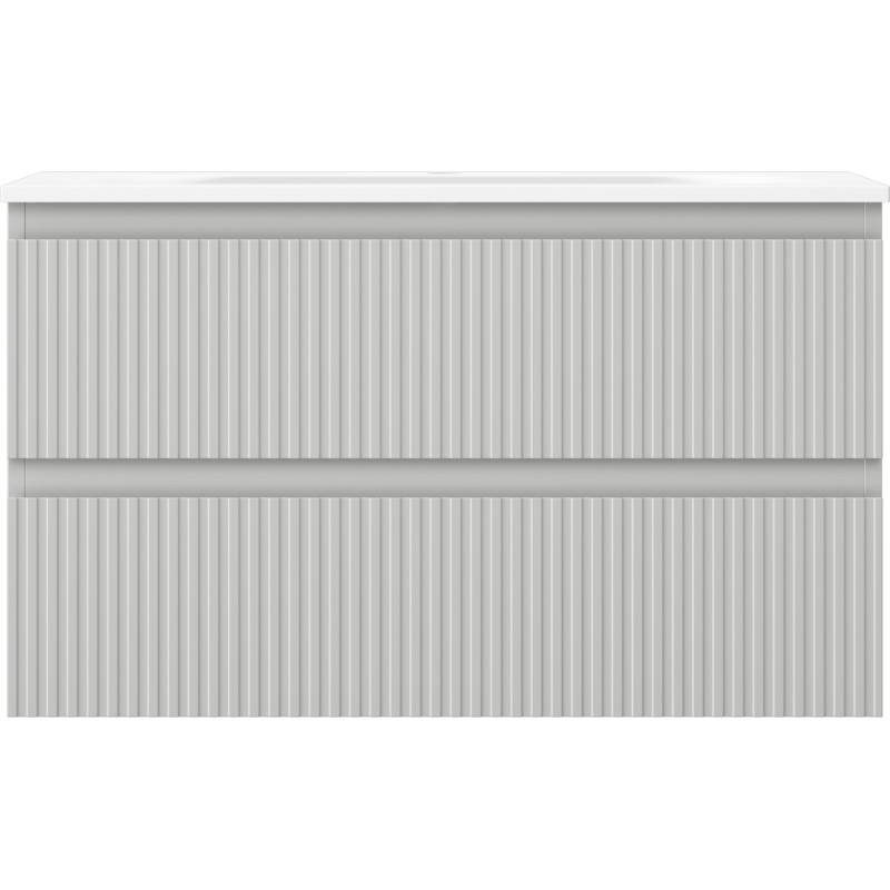 Mexen Rivel armario de baño de 80 cm con lavabo Vela, 2 cajones, estriado, gris mate/blanco mate - 91A20-08047-2-BFF62-W23M01