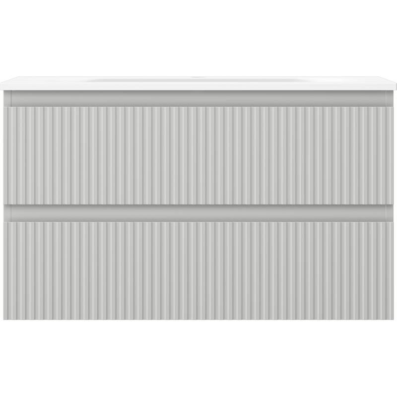 Mexen Rivel badkamerkast 80 cm met wastafel Vela, 2 laden, geribbeld, grijs mat/wit mat - 91A20-08047-2-BFF62-W23M01
