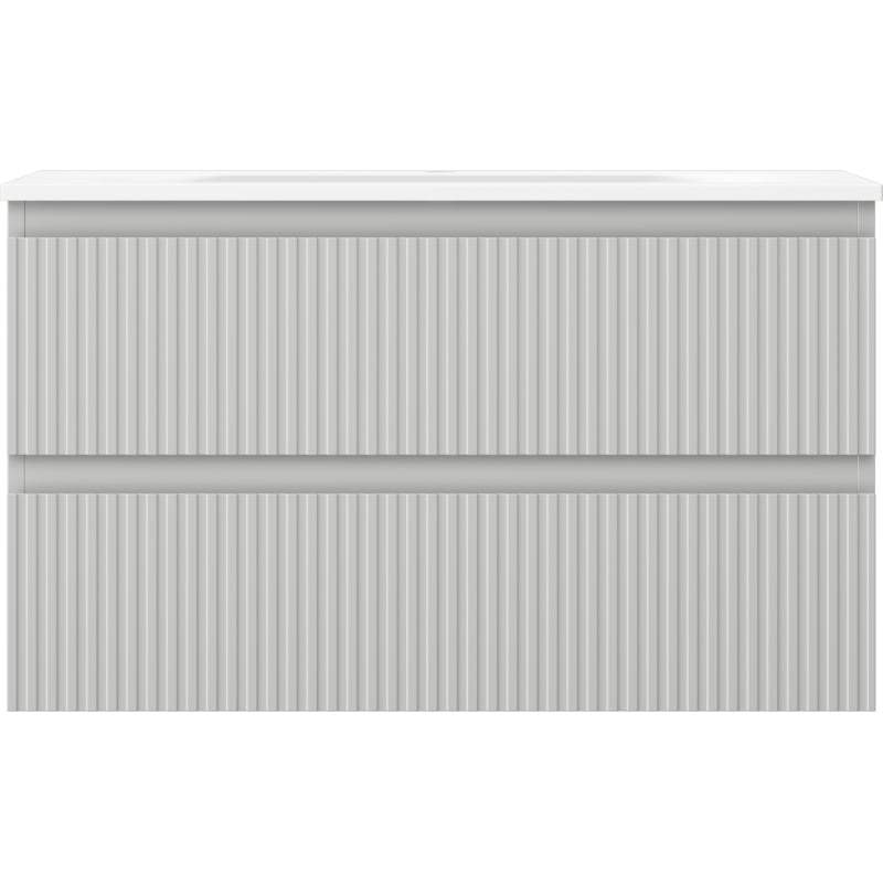 Mexen Rivel bathroom cabinet 80 cm with Vela sink, 2 drawers, grooved, gray matte/white matte - 91A20-08047-2-BFF62-W23M01