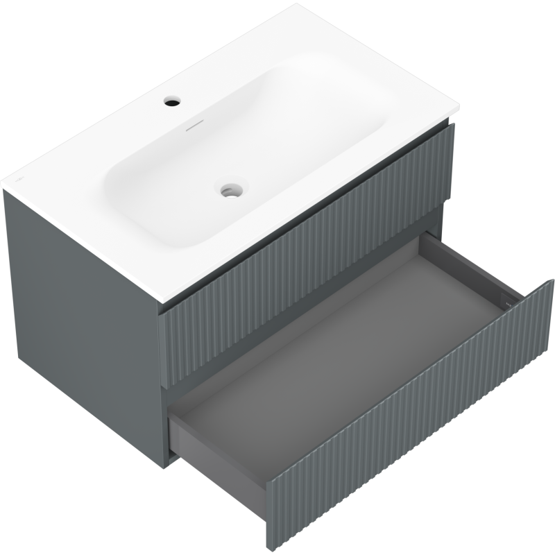 Mexen Rivel armoire de salle de bains 80 cm avec lavabo Vela, 2 tiroirs, rainurée, graphite mat/blanc mat -