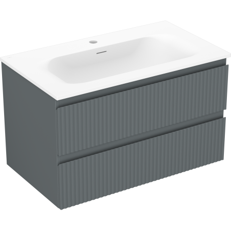 Mexen Rivel armoire de salle de bains 80 cm avec lavabo Vela, 2 tiroirs, rainurée, graphite mat/blanc mat -