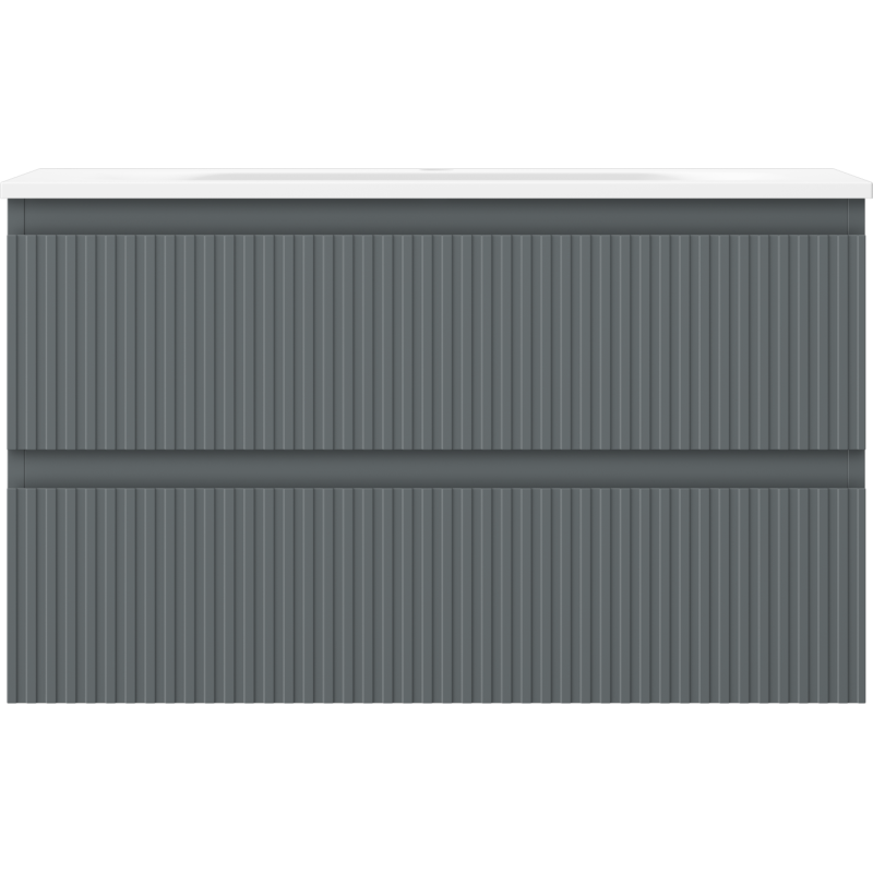 Mexen Rivel armoire de salle de bains 80 cm avec lavabo Vela, 2 tiroirs, rainurée, graphite mat/blanc mat -