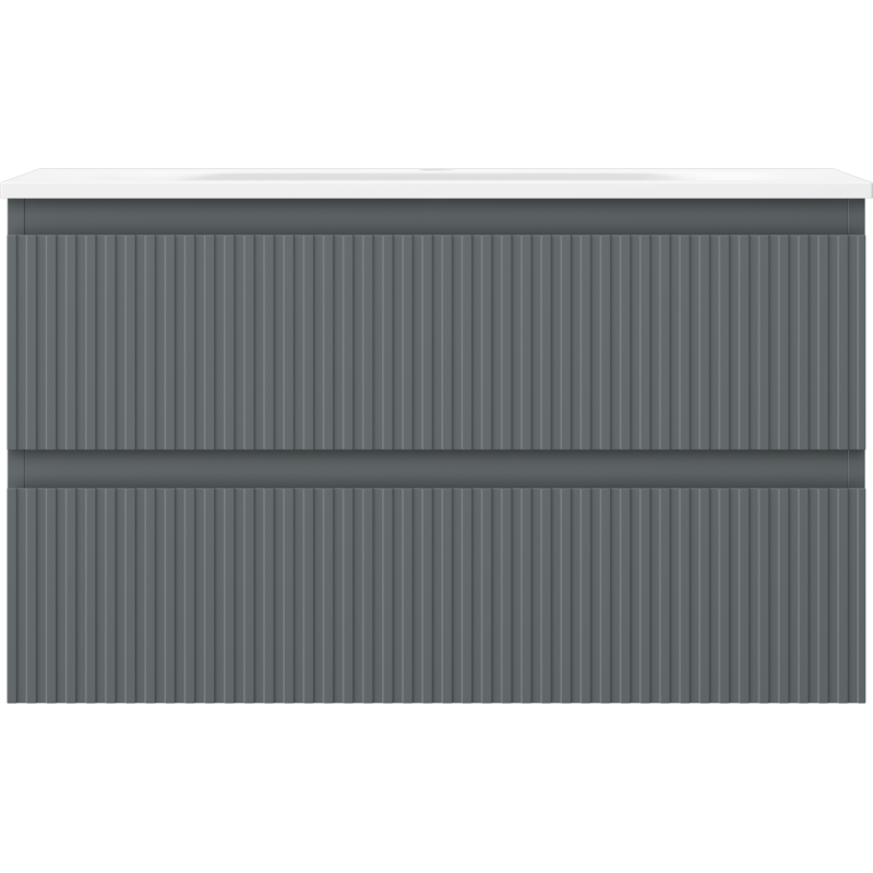 Mexen Rivel badkamerkast 80 cm met wastafel Vela, 2 lades, geribbelde, grafiet mat/wit mat - 91A20-08047-2-BFF66-W23M0
